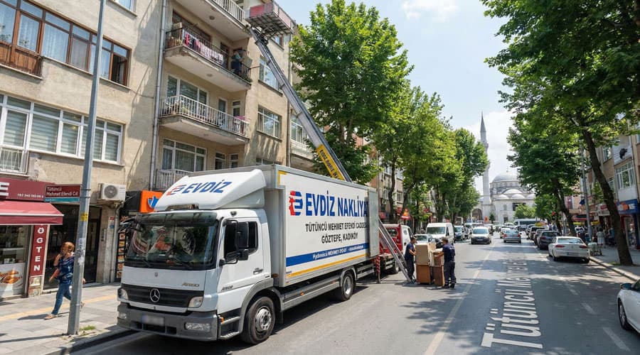 Kadıköy Göztepe Tütüncü Mehmet Efendi Caddesi üzerinde asansörlü evden eve nakliyat operasyonu